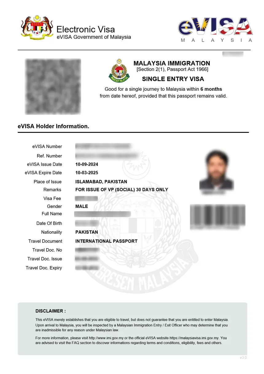 Malaysia Digital Arrival Card – sample document